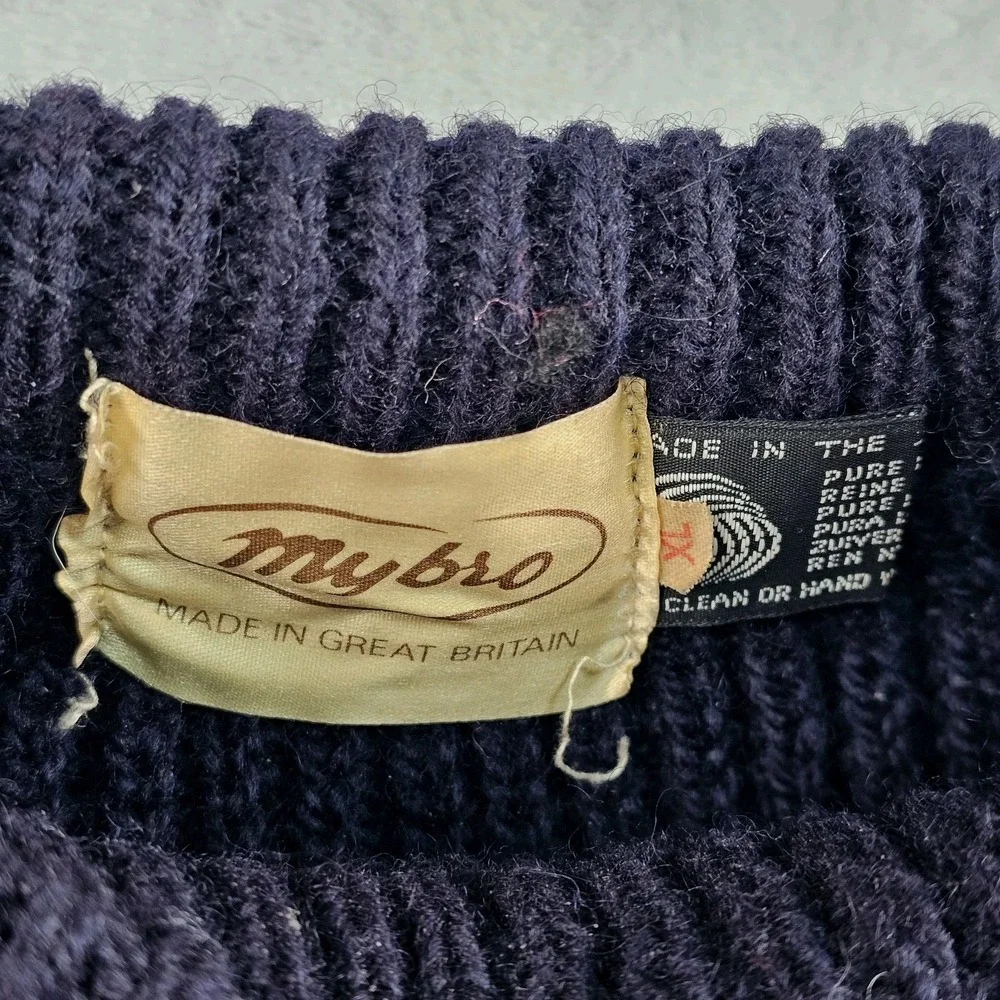 Vintage 80's Mybro Chunky Knit Jumper Mens XL Fisherman Aran Heavyweight Navy UK